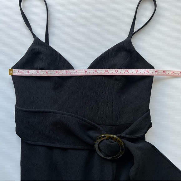 Shona Joy Andrea Fitted Cocktail Dress Black Belt Waist Midi Slit Size S 8 - Picture 10 of 11